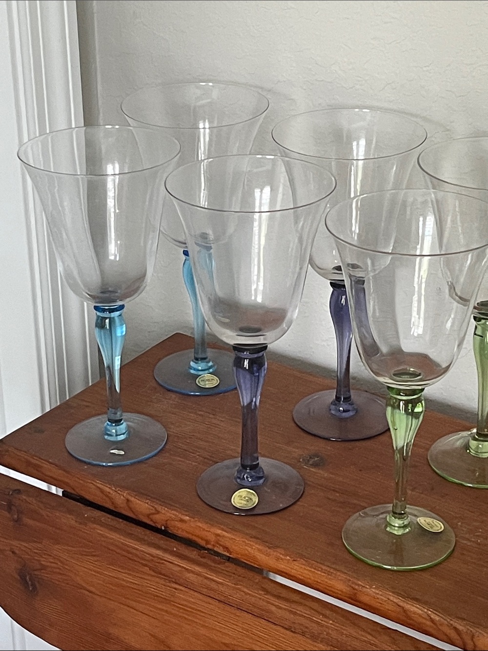 Block Melody NWT VTG Set of 6 Colored Handblown– Blue, Purple & Green Stems